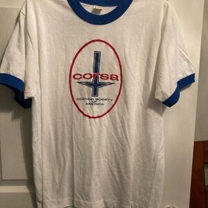 Corsa Corvair Society of America Vintage White and Blue Short Sleeve Tee